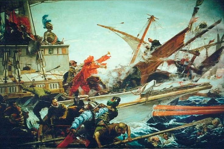  5. Trận Lepanto là chiến thắng hải quân quyết định đầu tiên của châu Âu trước Ottoman. Sau nhiều thế kỷ liên tục thất bại trước đế chế Hồi giáo, phương Tây lần đầu giành một chiến thắng áp đảo trên biển. Ảnh: Pinterest.