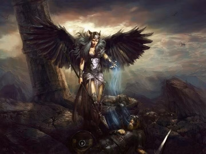 Valkyries nghĩa là “người chọn kẻ ngã xuống”. Tên gọi xuất phát từ tiếng Bắc Âu cổ “valkyrja”, chỉ những nữ thần quyết định chiến binh nào được chọn để vào Valhalla. Ảnh: Pinterest.