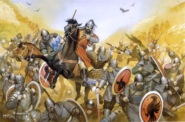  1. Là trận chiến giữa Đế chế Byzantine và người Seljuk Thổ Nhĩ Kỳ. Trận Manzikert diễn ra giữa quân đội Byzantine dưới sự chỉ huy của Hoàng đế Romanos IV Diogenes và người Thổ Seljuk do Sultan Alp Arslan lãnh đạo. Ảnh: Pinterest.