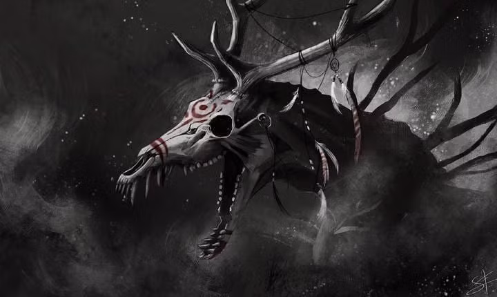  Ngoại hình gầy gò, cao lớn đáng sợ. Wendigo thường được khắc họa với thân hình cao lớn, gầy khẳng khiu, đôi mắt hõm sâu và làn da xám xịt ghê rợn. Ảnh: Pinterest.