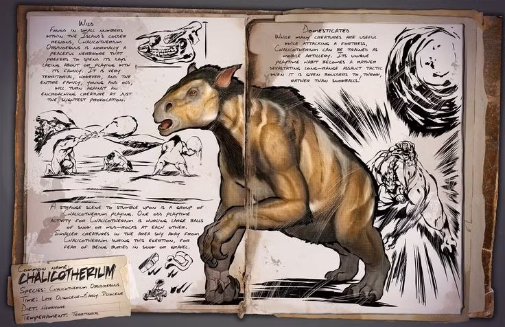  4. Hộp sọ kéo dài với bộ răng thích nghi để nhai lá cây. Hàm răng của Chalicotherium không sắc nhọn mà phẳng và thích hợp cho việc nghiền nát thực vật mềm như lá và chồi non. Ảnh: Pinterest.