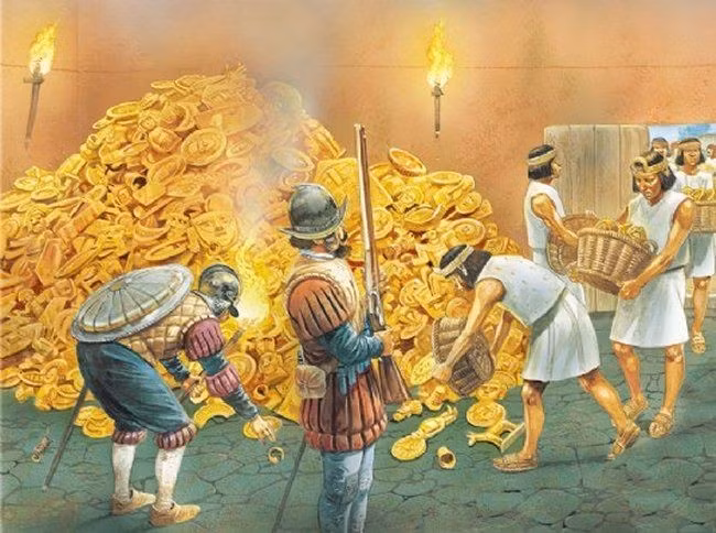  4. Atahualpa hứa trả một phòng đầy vàng để được thả. Ông đề nghị lấp đầy một căn phòng bằng vàng và hai phòng khác bằng bạc để chuộc mạng, tạo ra kho báu huyền thoại gọi là "Phòng vàng của Atahualpa". Ảnh: Pinterest.