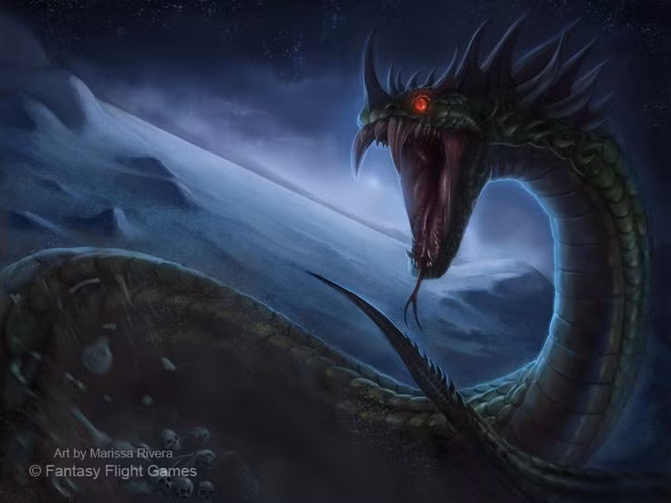  Ánh nhìn của Basilisk có thể giết chết người. Truyền thuyết kể rằng chỉ cần nhìn vào mắt nó, sinh vật hay con người đều lập tức hóa đá hoặc chết tức thì. Ảnh: Pinterest.