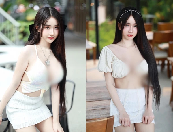 Ngượng đỏ mặt hot girl diện đồ khoét sâu trễ nải khoe vòng 1