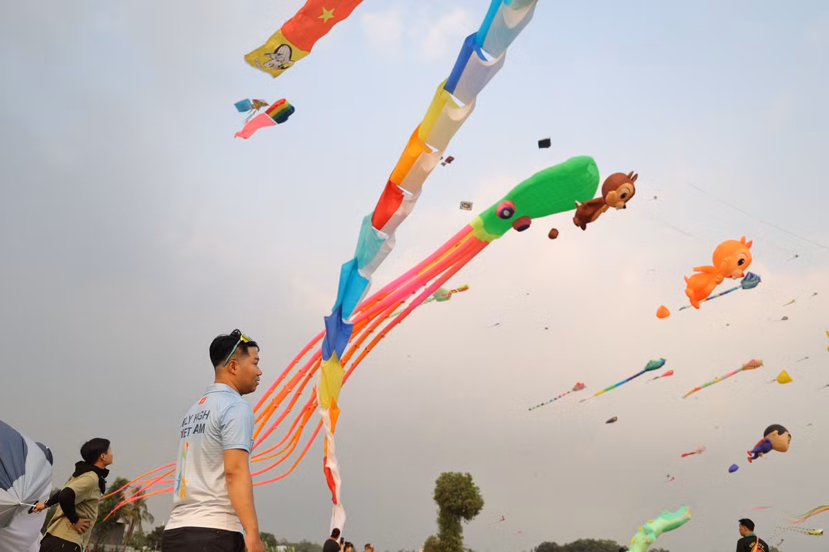 Nhiều người dân khi đến cánh đồng diều đã không giấu được sự ngỡ ngàng, thích thú trước khung cảnh rực rỡ trên bầu trời.