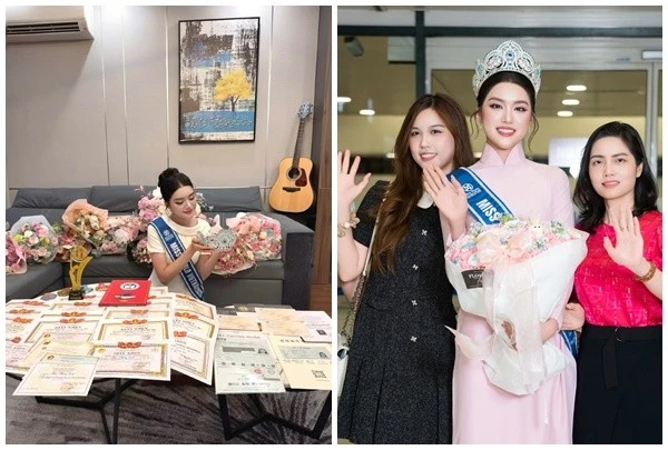 Hoa hậu Phan Phương Oanh hội ngộ gia đình, khoe góc nhà 'toàn giấy khen'