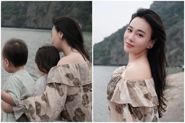 Phương Oanh khoe vẻ rạng rỡ bên cặp song sinh