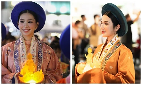 Tiểu Vy - Diệp Lâm Anh mặc Việt phục ở Đại lễ Vesak 2025