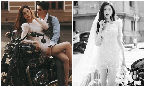 Phương Nga đẹp nuột nà tình tứ cùng Bình An trên xe mô tô