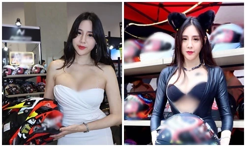 Đứng bán mũ bảo hiểm, hot girl mặc o ép vòng một “ngoại cỡ“