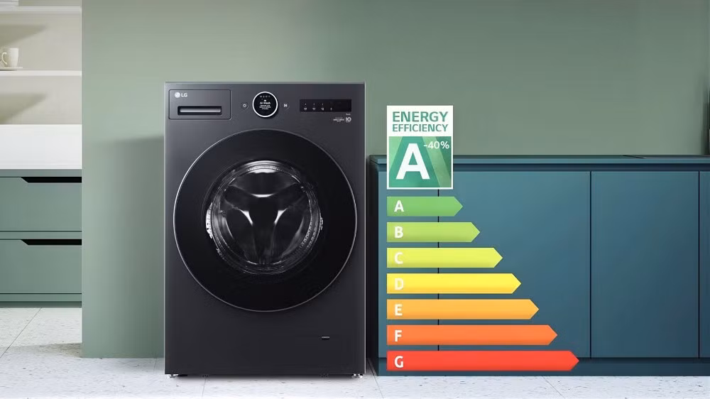 Nhờ tối ưu thuật toán và hiệu suất động cơ, máy giặt sấy LG mới tiêu thụ ít hơn 40% năng lượng so với tiêu chuẩn châu Âu hạng A.