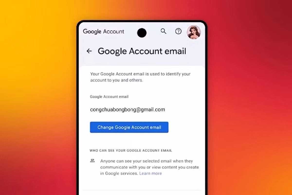 Nếu tài khoản của bạn được hỗ trợ, hãy mở myaccount.google.com, đăng nhập tài khoản Google, chọn mục Thông tin cá nhân (Personal info), sau đó truy cập phần Email rồi tìm mục Địa chỉ email của Tài khoản Google (Google Account email) để kiểm tra xem có xuất hiện tùy chọn thay đổi hay không.