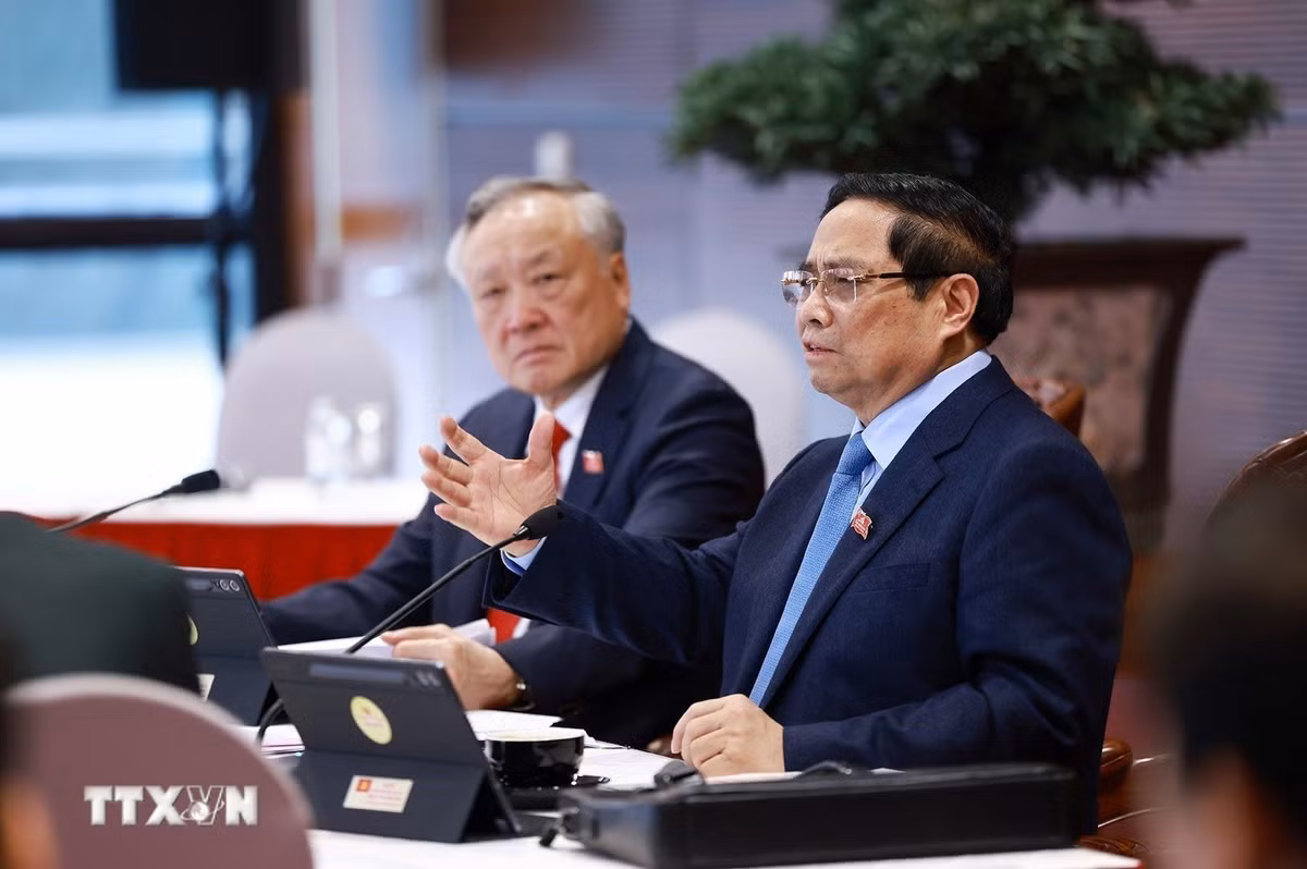 Ủy viên Bộ Chính trị, Thủ tướng Chính phủ Phạm Minh Chính phát biểu trong buổi thảo luận tại Đoàn. (Ảnh: TTXVN)