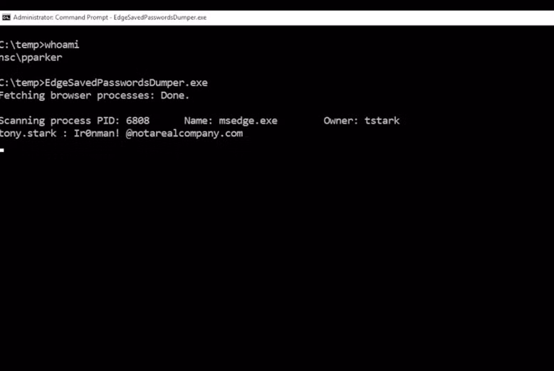 Thông qua một video minh họa, ông Rønning cho thấy hacker chỉ cần quyền quản trị Windows là có thể dùng Task Manager tạo file memory dump từ tiến trình Edge, sau đó trích xuất hàng loạt tài khoản và mật khẩu đang được lưu trong trình duyệt dưới dạng plaintext cực kỳ dễ đọc.