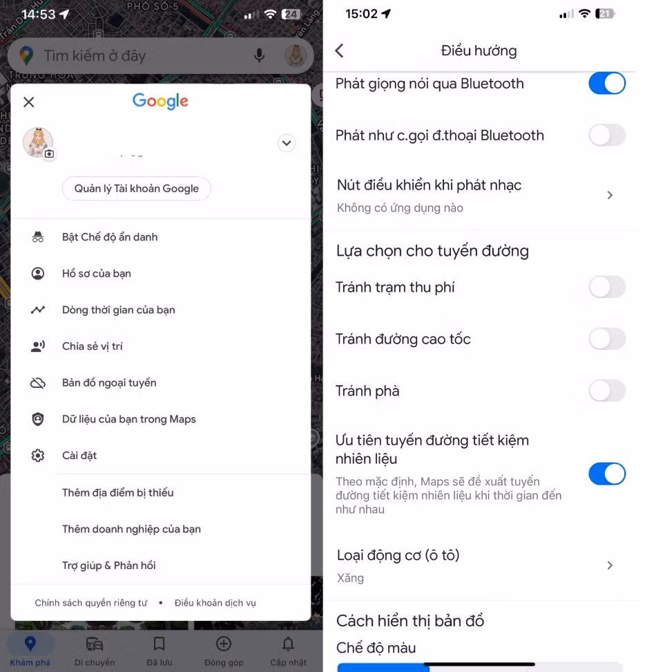 Để lấy lại chế độ dẫn đường nhanh nhất trên Google Maps, người dùng chỉ cần mở ứng dụng, nhấn vào ảnh đại diện tài khoản ở góc trên bên phải, chọn Cài đặt, tiếp tục vào mục Điều hướng và tìm đến tùy chọn Ưu tiên tuyến đường tiết kiệm nhiên liệu.