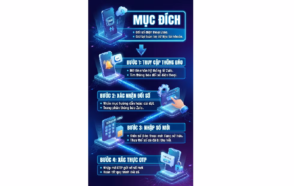 Quy trình đổi số khá đơn giản, chỉ cần truy cập thông báo từ hệ thống, nhập số điện thoại mới và xác nhận bằng mã OTP là hoàn tất.