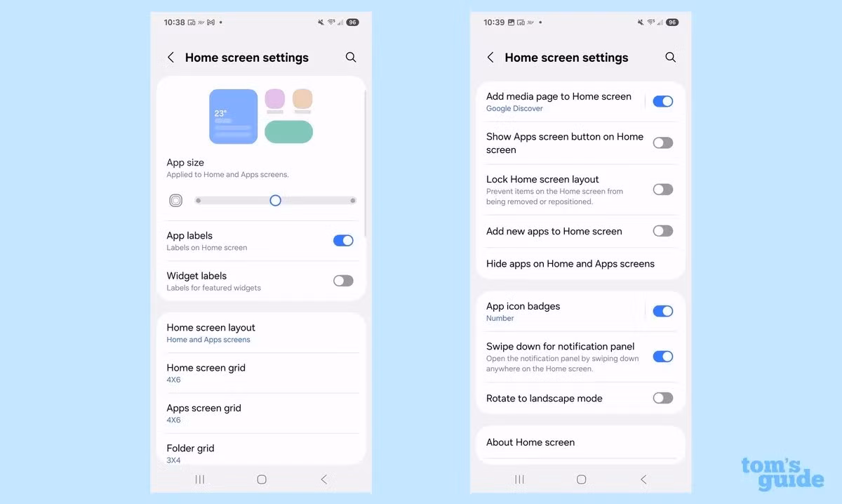 Android cho phép tùy biến giao diện gần như không giới hạn từ biểu tượng, tiện ích, đến kích thước lưới màn hình chính. (Ảnh: Tom's guide)