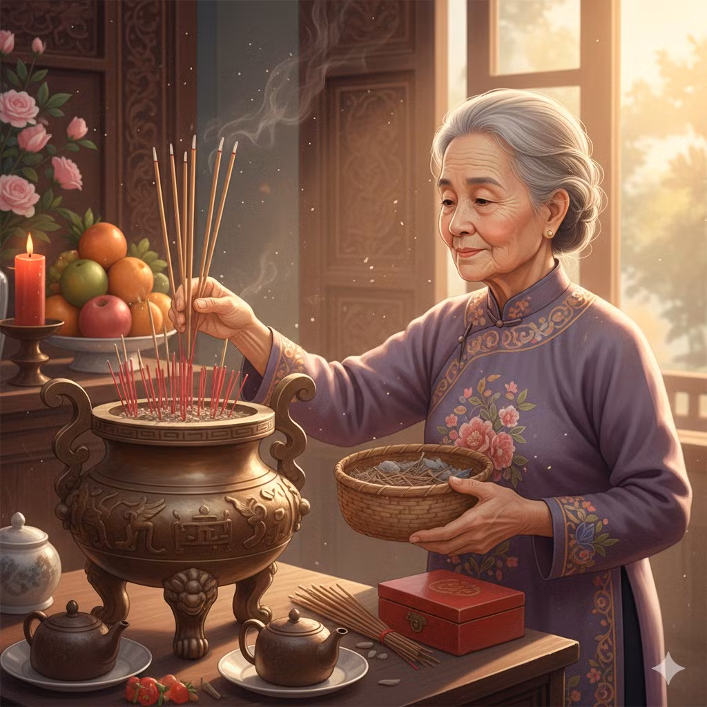 Cuối cùng, sau khi tỉa chân nhanh, gia chủ xin phép tổ tiên và có thể rửa sạch chén nước, chén rượu...