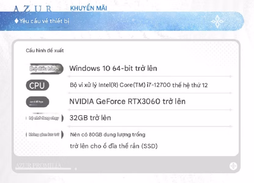 Người chơi cần tối thiểu CPU i7-12700, RTX 3060, RAM 32GB và ổ SSD trống 80GB.