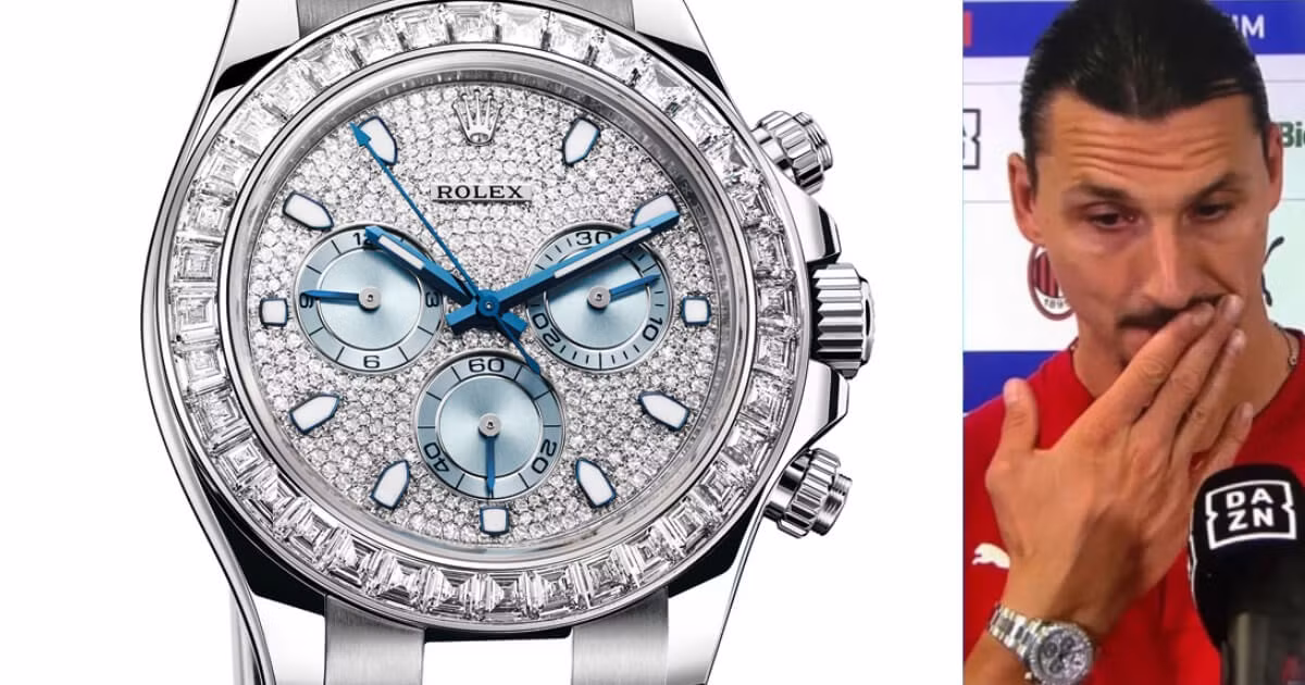 Bộ sưu tập của Zlatan Ibrahimović còn sở hữu chiếc Rolex Daytona Platinum (Ref. 116576TBR). Chế tác hoàn toàn từ bạch kim (platinum) quý hiếm, cỗ máy thời gian này là biểu tượng của sự sang trọng và kỹ nghệ chế tác hoàn hảo. Điểm nhấn tạo nên sức hút của phiên bản này là mặt số màu xanh băng (Ice Blue) đặc trưng, kết hợp cùng vành bezel nạm kim cương baguette lấp lánh, mang lại sự hòa quyện đỉnh cao giữa nét xa hoa và sự tinh tế thượng lưu. (Ảnh: Rubber B)
