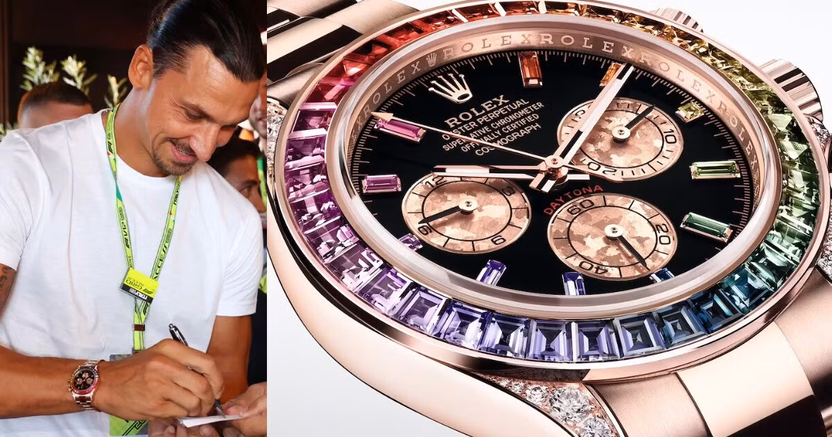 Rolex Daytona 'Rainbow' (Ref. 116595RBOW) với điểm nhấn vành bezel nạm sapphire đa sắc chuyển màu cầu vồng, được tuyển chọn và chế tác kim hoàn thủ công vô cùng tinh xảo. Được đúc từ vàng hồng Everose 18k kết hợp cùng các cọc số đá quý, mẫu đồng hồ là biểu tượng tối thượng của sự xa xỉ, quyền lực và cá tính độc bản. (Ảnh: Rubber B)
