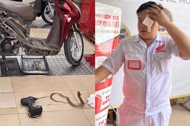 Sửa xe giữa trưa, kỹ thuật viên bất ngờ bị rắn phun độc
