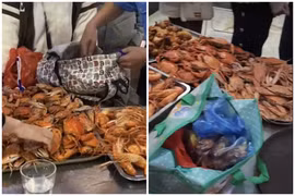 7 người đút túi hơn 10kg hải sản mang về khi ăn buffet