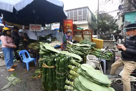 Chợ lá dong lâu đời nhất Thủ đô nhộn nhịp ngày cận Tết