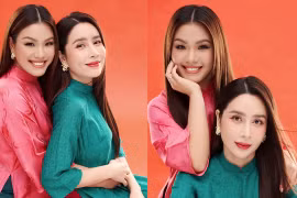 Lưu Hương Giang khoe bộ ảnh áo dài Tết cùng Phương Vy