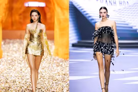 Vợ Bùi Tiến Dũng khoe chân búp bê "gây sốt" sàn catwalk