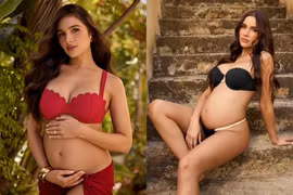 Hoa hậu Hoàn vũ "lùn nhất" tự tin làm mẫu bikini khi mang thai