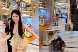 'Nữ hoàng nội y' Ngọc Trinh mặc hở hang trượt patin trong trung tâm thương mại