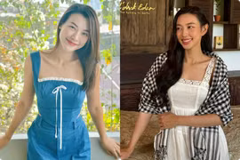 Hoàng Oanh khoe dáng dưới giàn hoa giấy, Thùy Tiên xinh đẹp