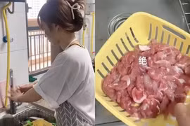 Cạn lời cô gái rửa thịt bằng nước rửa bát, netizen hùa vào trêu 