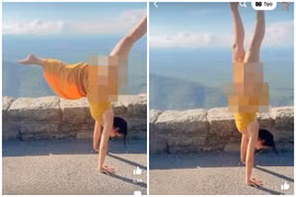 Hot girl Linh Miu lộ điểm nhạy cảm khi quay clip nhào lộn