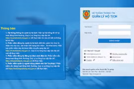Trang chủ hệ thống thông tin quản lý hộ tịch. 