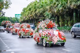 Đoàn xe chở hoa hồng của Ecopark 