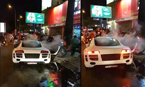 Cổ vũ Việt Nam vô địch, siêu xe Audi R8 cháy tại Sài Gòn