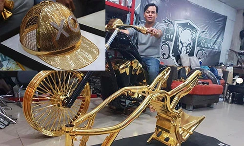 Sau môtô khủng mạ vàng, Phúc XO tậu mũ vàng giá 1,8 tỷ
