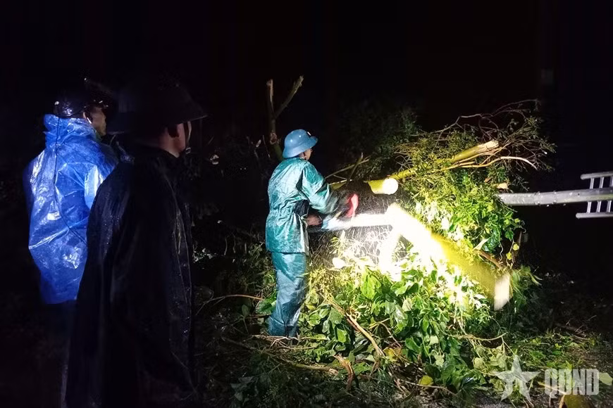 Các lực lượng của phường Móng Cái 3 giúp nhân dân khắc phục hậu quả sau bão.