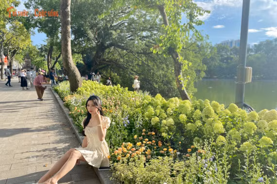 [GALLERY] Giới trẻ đổ về hồ Gươm bắt trọn khoảnh khắc thu bên dải cẩm tú cầu