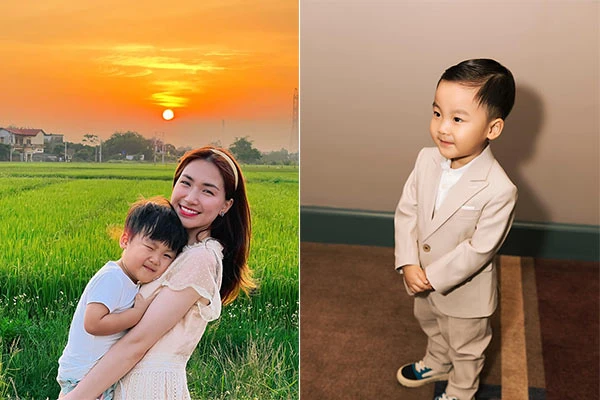 Con trai Hòa Minzy chuẩn soái ca nhí, ngày càng đáng yêu