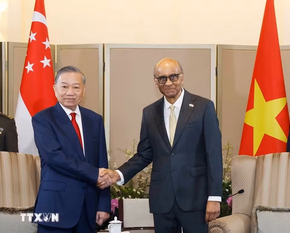 Tổng Bí thư, Chủ tịch nước Tô Lâm và Tổng thống Singapore Tharman Shanmugaratnam. Ảnh: TTXVN