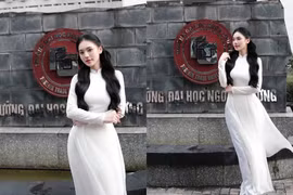 Hot girl ngoại thương duyên dáng trong tà áo dài