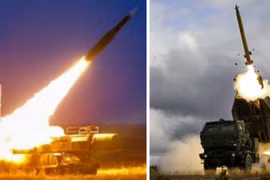 BuK-M3 (bên trái) và HIMARS phóng lên quỹ đạo.