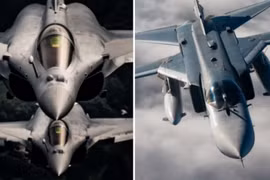 Các tiêm kích Rafale (bên trái) và Su-24M.