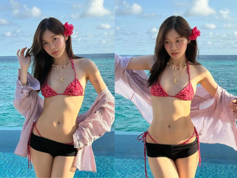 Hot girl Ly Phạm diện bikini khoe dáng bên chồng phi công ngọt ngào