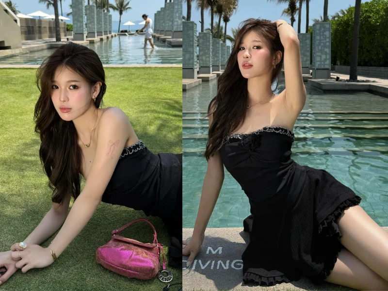 Tiktoker triệu follow Wyn Anh khoe vai trần gợi cảm bên hồ bơi