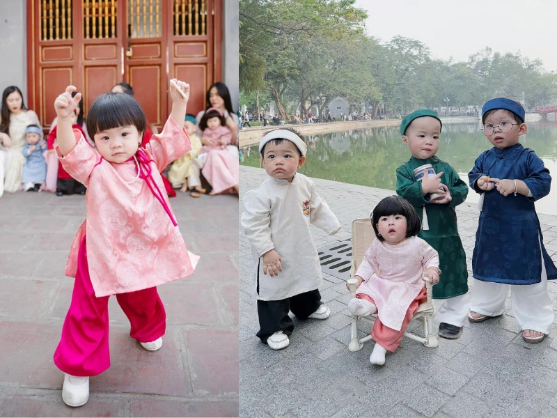 Bé yêu được bố mẹ lên đồ cho xuống phố “sống ảo” Tết sớm