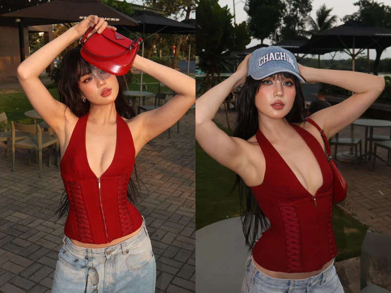 Ngọc Trinh khoe dáng nóng bỏng trên phố với áo corset ôm sát